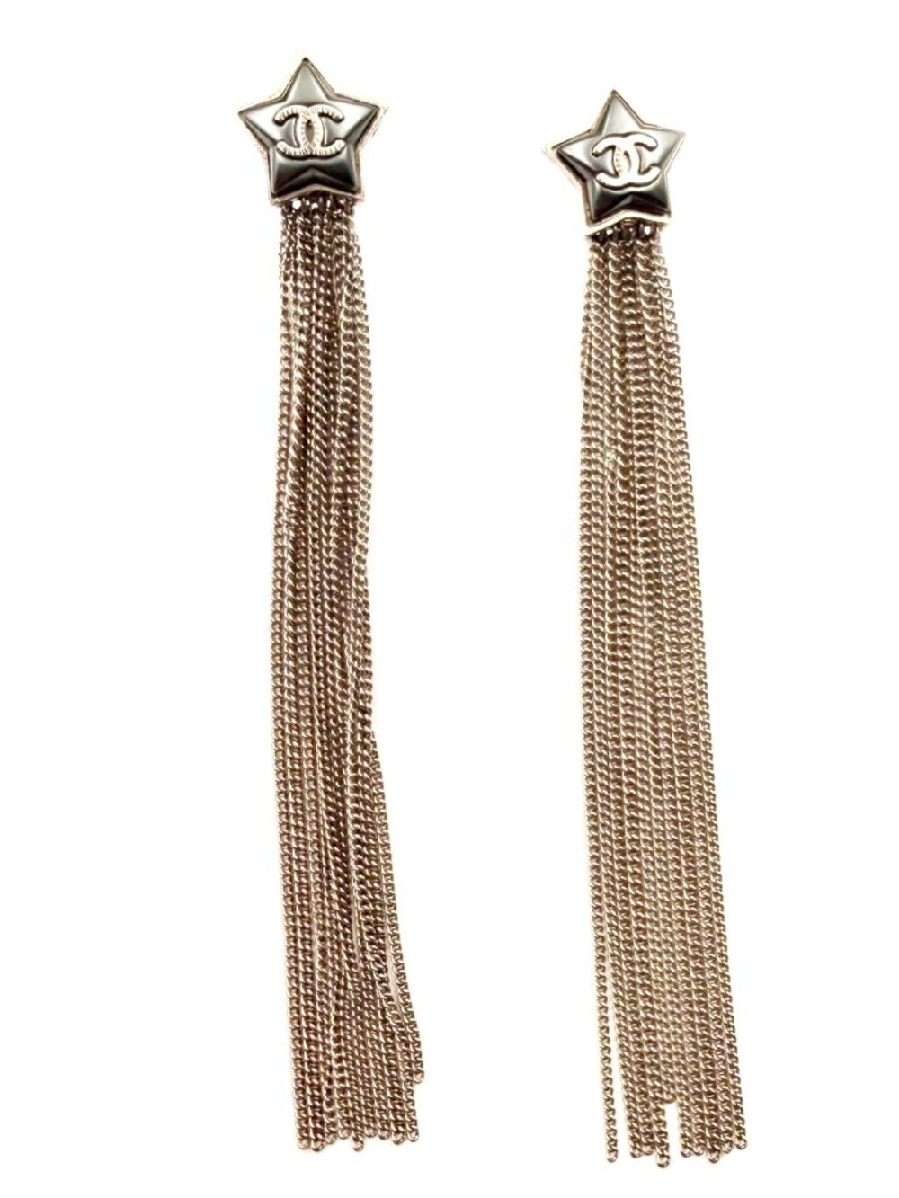 Chanel Vintage Gold Plated CC Cut out Dog Tag Clip on Earrings